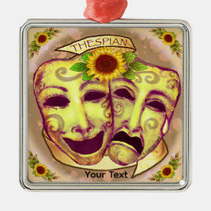 Yellow Actor Masks Metal Ornament