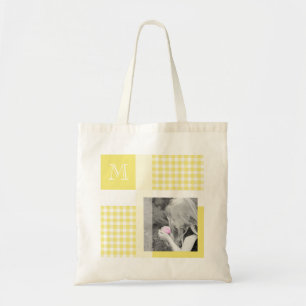 Yellow Add Your Photo Gingham Modern Monogram Tote Bag
