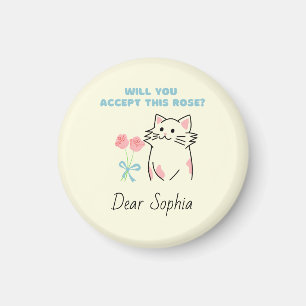 Yellow Adorable Cat&Rose Magnet