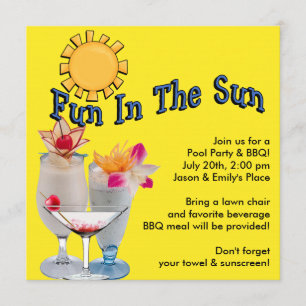 Yellow Adult Pool Party BBQ Invitations