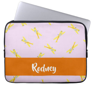 Yellow aeroplanes on purple laptop sleeve