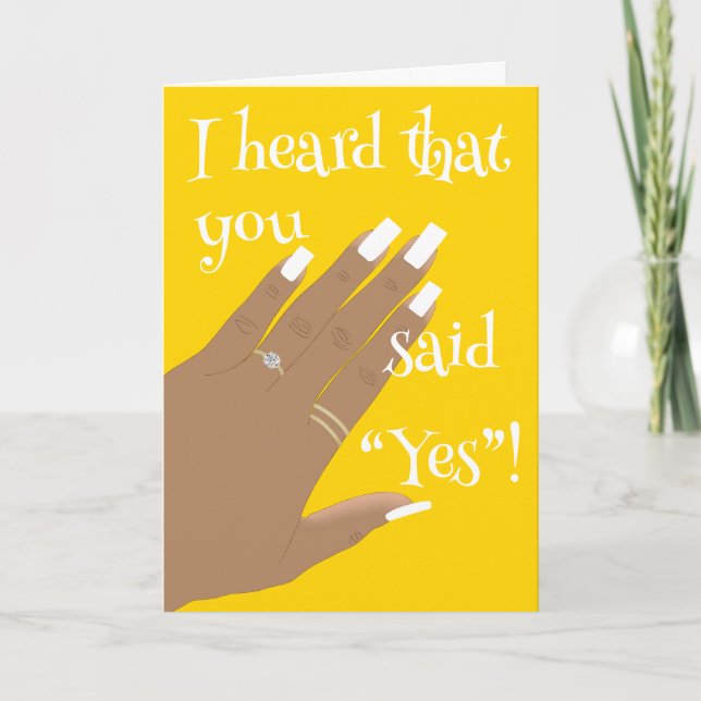 Yellow African American Engagement Greeting Card (Front)