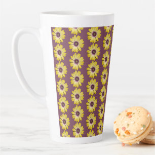 Yellow African Daisy Floral Pattern on Purple Latte Mug