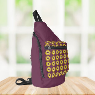 Yellow African Daisy Floral Pattern on Purple Sling Bag