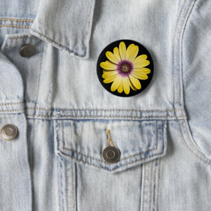Yellow African Daisy Flower on Black Floral 6 Cm Round Badge