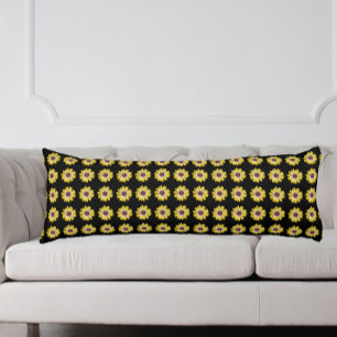 Yellow African Daisy on Black Floral Pattern Body Cushion