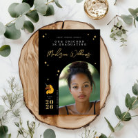 Yellow Afro Unicorn Graduation Announcement