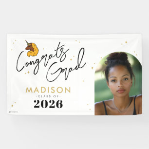 Yellow Afro Unicorn Graduation Banner