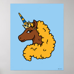 Yellow Afro Unicorn Poster