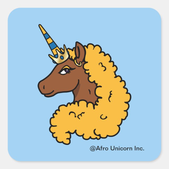 Yellow Afro Unicorn Square Sticker (Front)