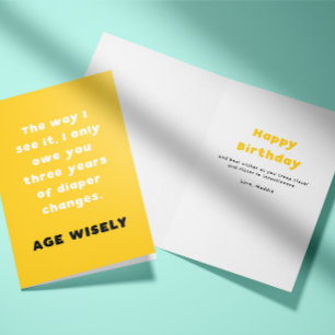 Yellow Age Wisely Diaper Change Birthday Card
