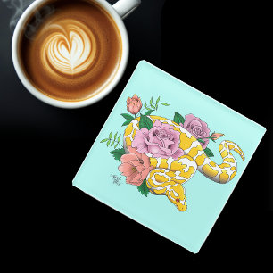 Yellow Albino Ball Python Glass Coaster