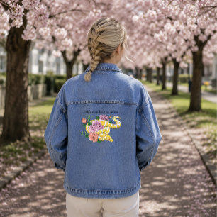 Yellow Albino Ball Python Teal Roses Denim Jacket