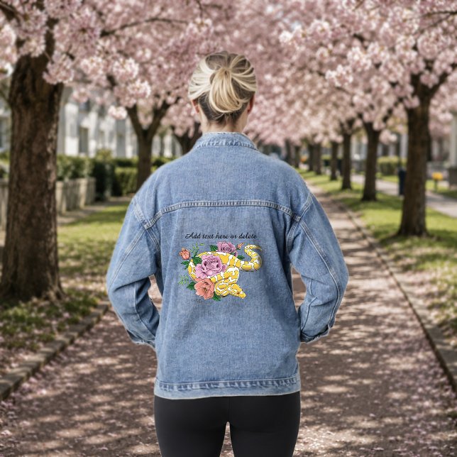 Yellow Albino Ball Python Teal Roses Denim Jacket (Creator Uploaded)