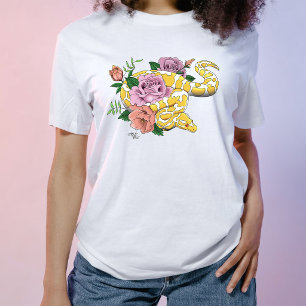 Yellow Albino Ball Python Teal Roses T-Shirt