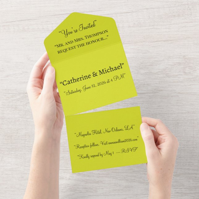 Yellow All In One Wedding Invitation – Lemon (Tearaway)