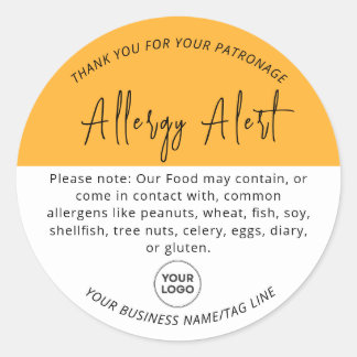 Yellow Allergy Food Warning Alert Round Sticker
