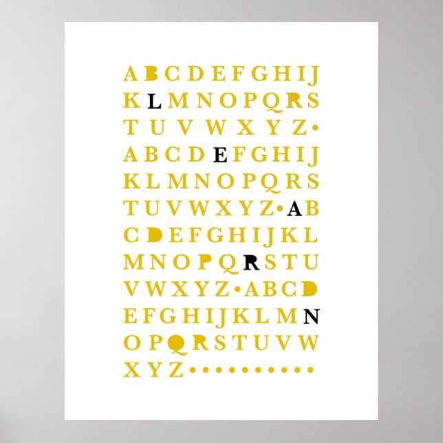 Yellow Alphabet Learn Letter Modern Typography ABC Poster (Front)