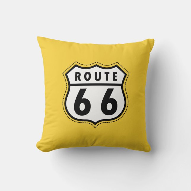 Yellow Amber Route 66 road sign Cushion (Front)