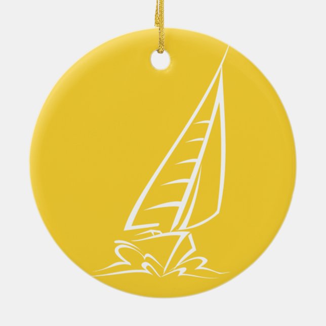 Yellow Amber Sailing Ceramic Tree Decoration (Back)
