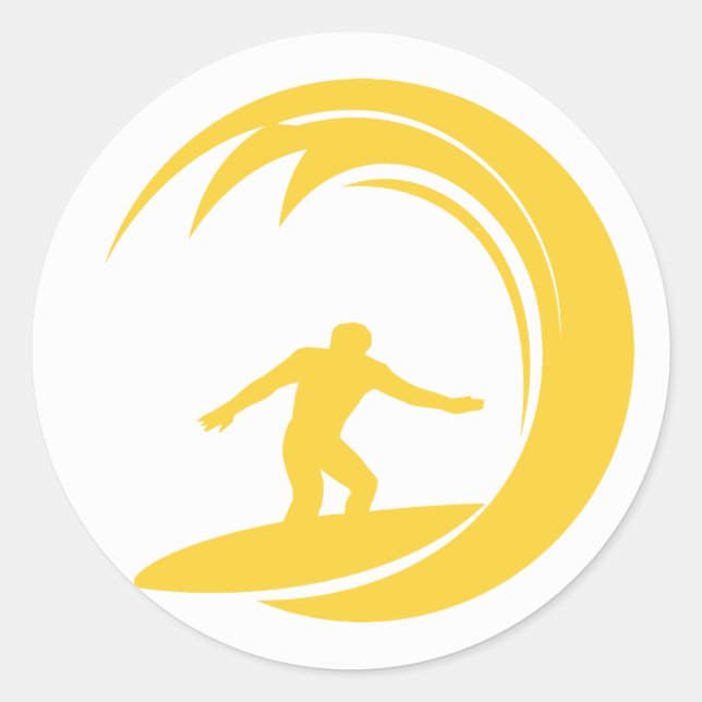 Yellow Amber Surfing Classic Round Sticker (Front)
