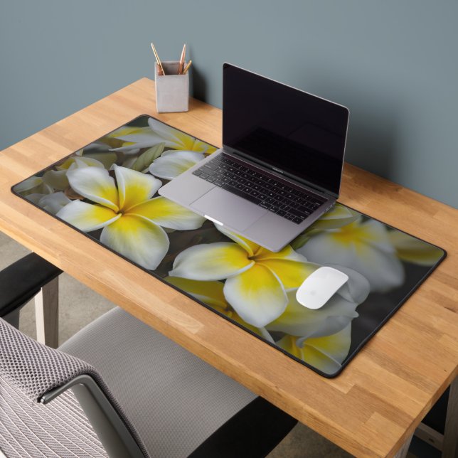 Yellow American Flower, Plumeria Photography Desk Mat (Office 2)