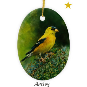 Yellow American Goldfinch Bird Painting Year Ceramic Ornament