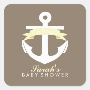 Yellow Anchor and Ribbon Baby Shower Square Sticker