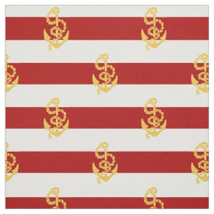 Yellow Anchor Red And White Striped Background Fabric