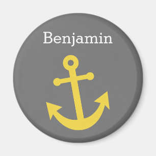 Yellow Anchor with Custom Name - Grey Magnet