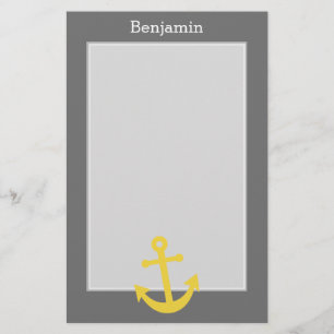 Yellow Anchor with Custom Name - Grey Stationery