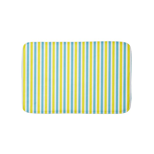 Yellow and aqua striped pattern summer colours bath mat (Front)