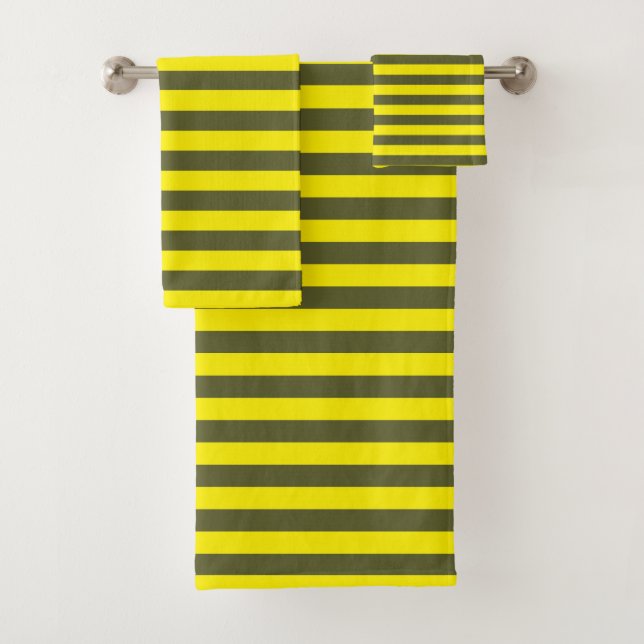 Yellow and Army Green Stripes Bath Towel Set (Insitu)
