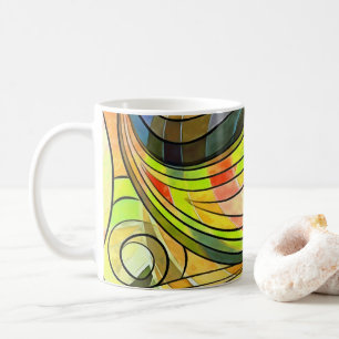 Yellow and Autumn Brown Doodle With Black Lines Coffee Mug