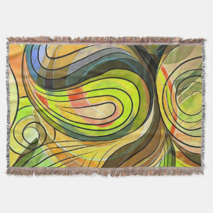 Yellow and Autumn Brown Doodle With Black Lines Throw Blanket