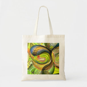 Yellow and Autumn Brown Doodle With Black Lines Tote Bag