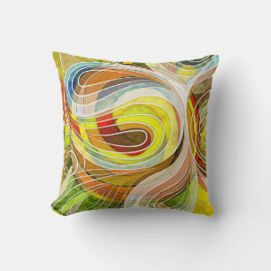 Yellow And Autumnal Brown Doodle With White Lines Cushion
