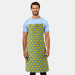 Yellow and Baby Blue Trellis, Lattice, Quatrefoil Apron