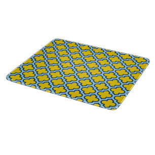 Yellow and Baby Blue Trellis, Lattice, Quatrefoil Cutting Board