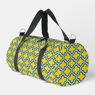 Yellow and Baby Blue Trellis, Lattice, Quatrefoil Duffle Bag