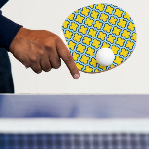 Yellow and Baby Blue Trellis, Lattice, Quatrefoil Ping Pong Paddle
