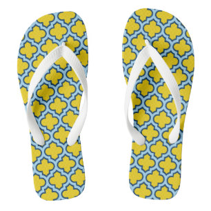 Yellow and Baby Blue Trellis, Lattice, Quatrefoil Thongs