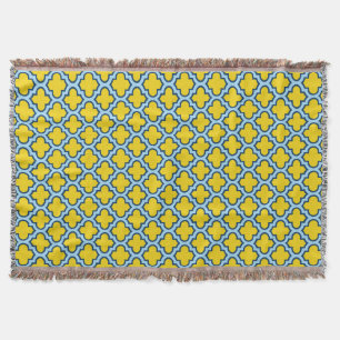 Yellow and Baby Blue Trellis, Lattice, Quatrefoil Throw Blanket