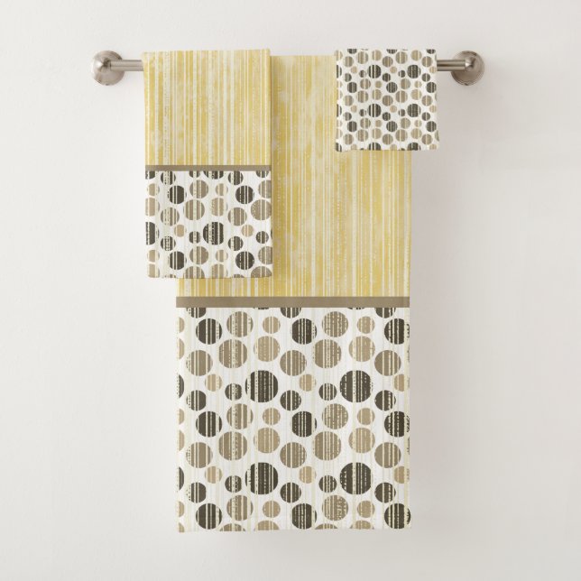 Yellow and Beige Modern Polka Dots Bath Towel Set (Insitu)