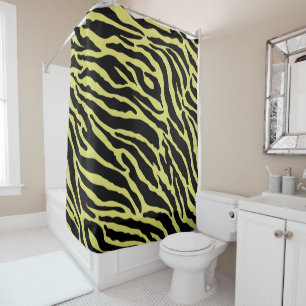 Yellow and Black Animal Print Stripes Shower Curtain