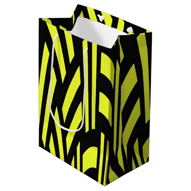 Yellow and Black Art Deco Medium Gift Bag (Front Angled)