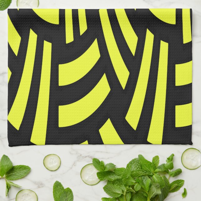 Yellow and Black Art Deco Tea Towel (Folded)