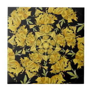 Yellow and black Azalea fractal art Ceramic Tile