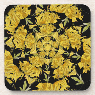Yellow and black Azalea fractal art Coaster