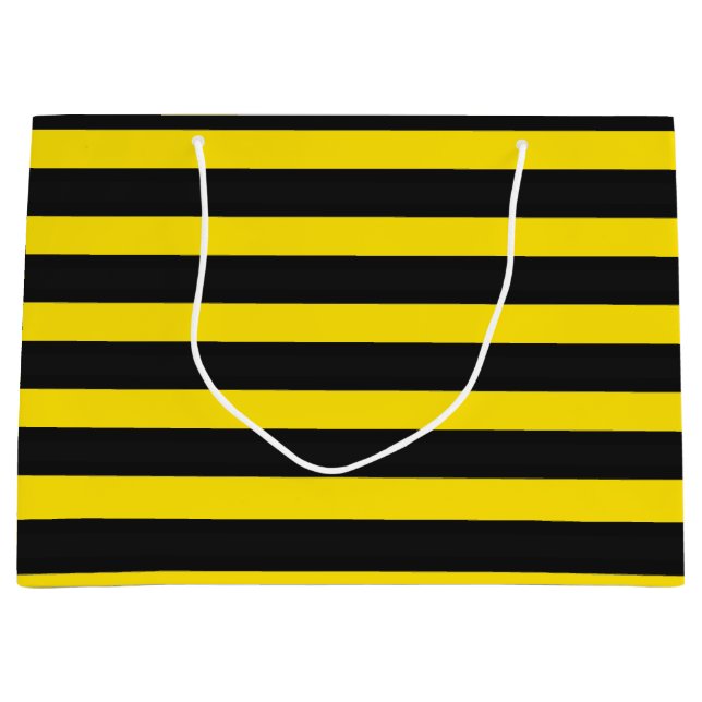 Yellow and Black Bee-Like Stripes Pattern Large Gift Bag (Front)